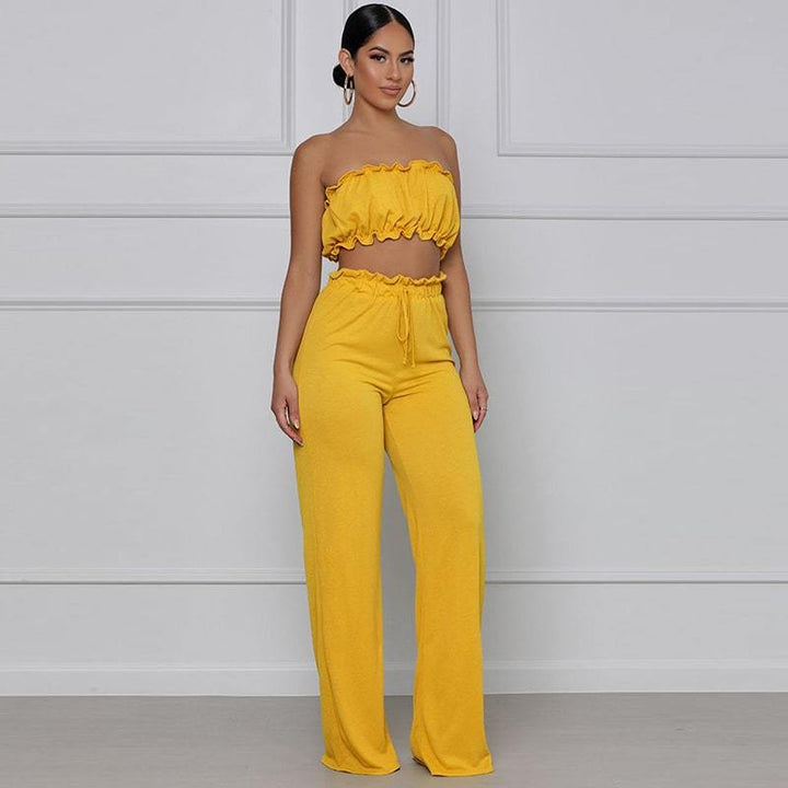 Levoire | pantalons taille haute à jambes larges JAUNE
