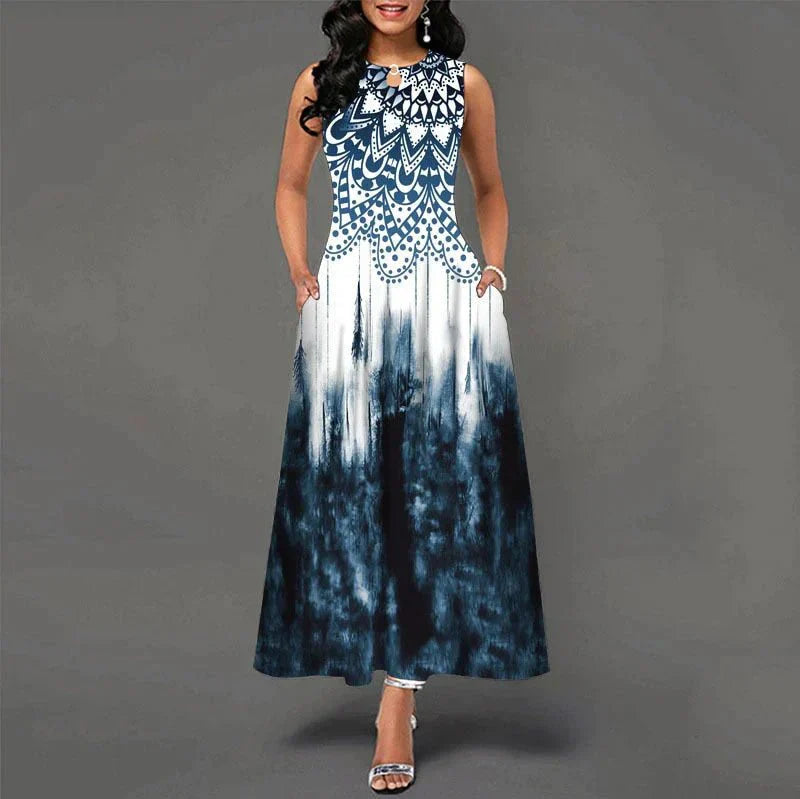 Levoire | Robe d'été élégante sans manches avec poches Bleu
