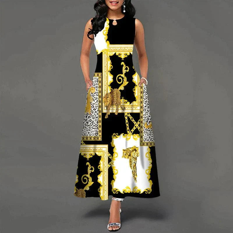 Levoire | Robe d'été élégante sans manches avec poches Noir Or