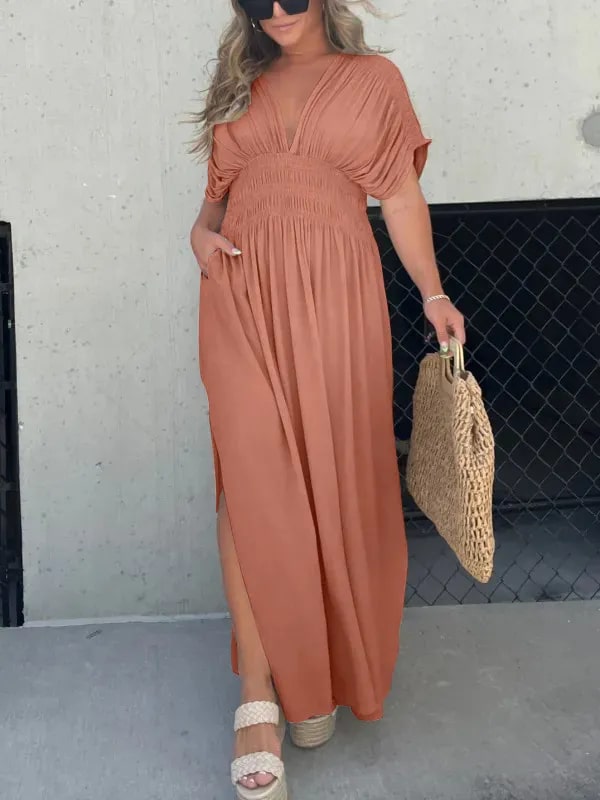 Levoire | Élégant Robe Maxi À Décolleté En V Pour Femmes Rost