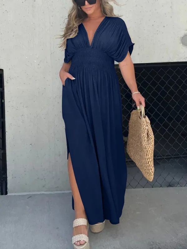 Levoire | Élégant Robe Maxi À Décolleté En V Pour Femmes Bleu marine