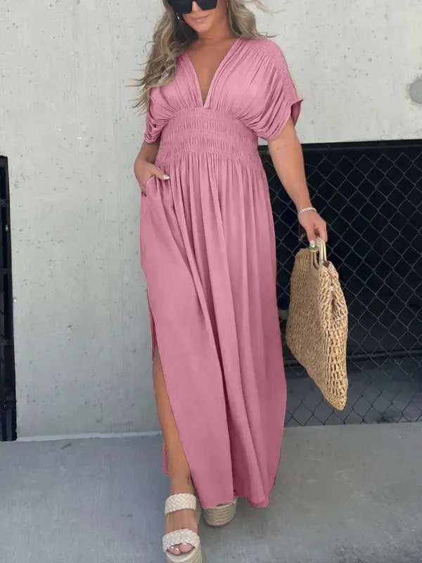 Levoire | Élégant Robe Maxi À Décolleté En V Pour Femmes Rosa