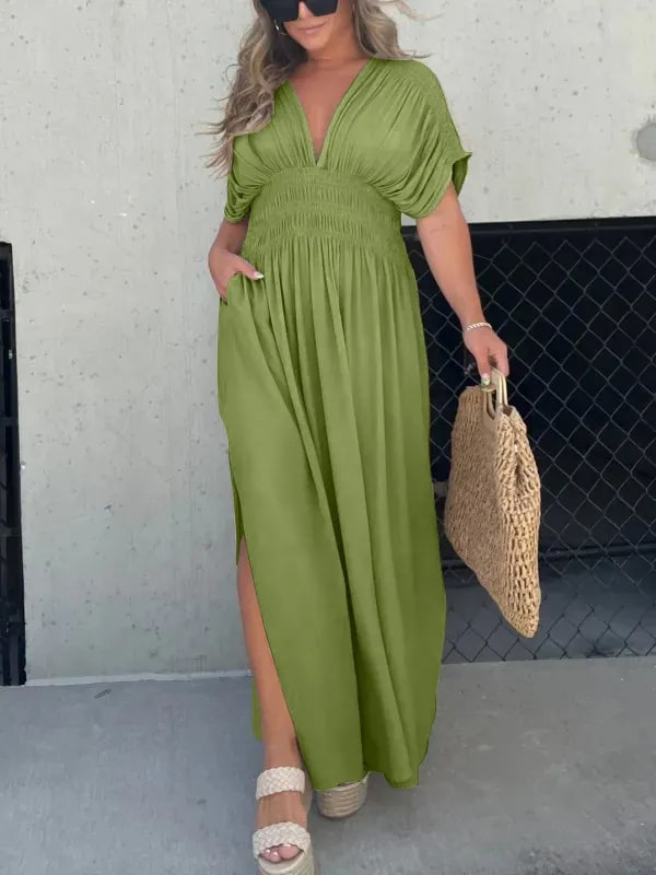 Levoire | Élégant Robe Maxi À Décolleté En V Pour Femmes Vert gazon