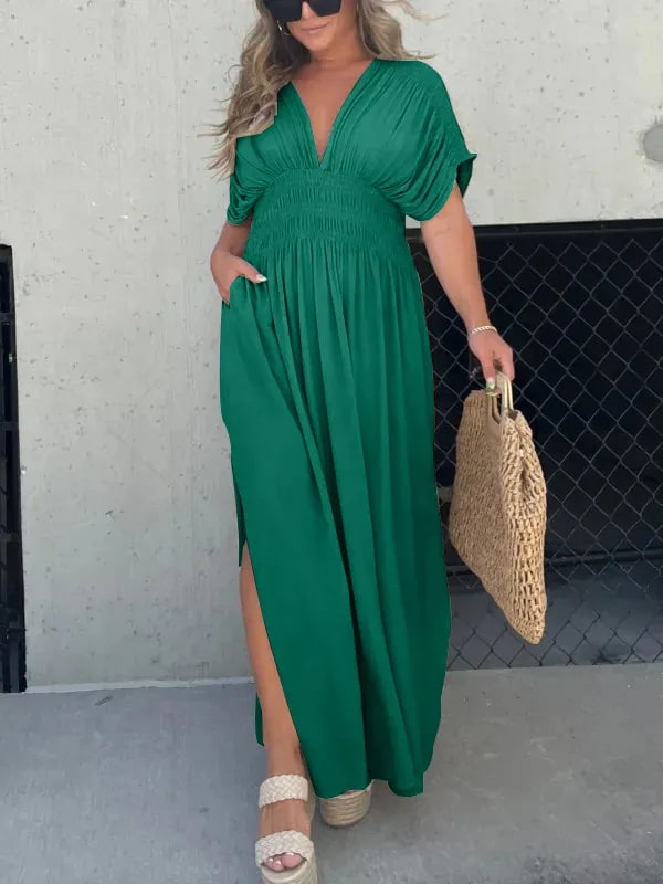 Levoire | Élégant Robe Maxi À Décolleté En V Pour Femmes Vert foncé