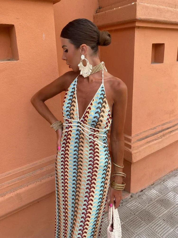 Levoire | Robe D'Été Élégante À Bretelles Avec Décolleté En V Profond
