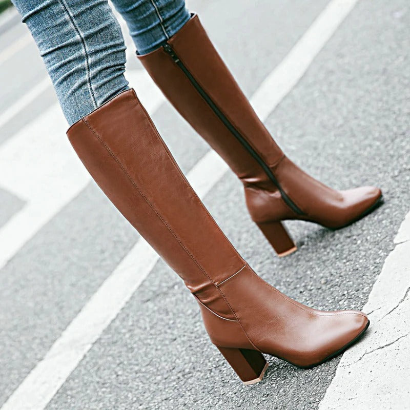 Levoire | Bottes À Talons Pour Femmes À Hauteur De Genou Avec Fermeture Éclair