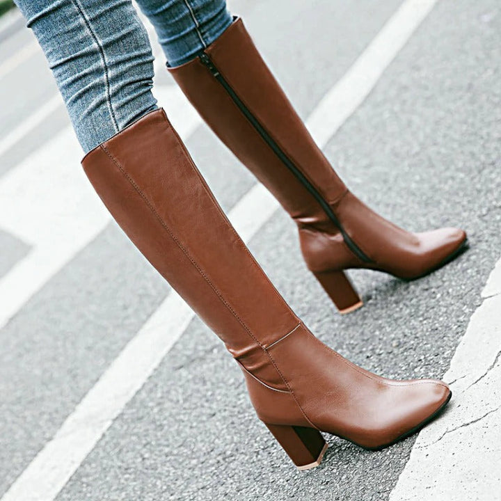 Levoire | Bottes À Talons Pour Femmes À Hauteur De Genou Avec Fermeture Éclair