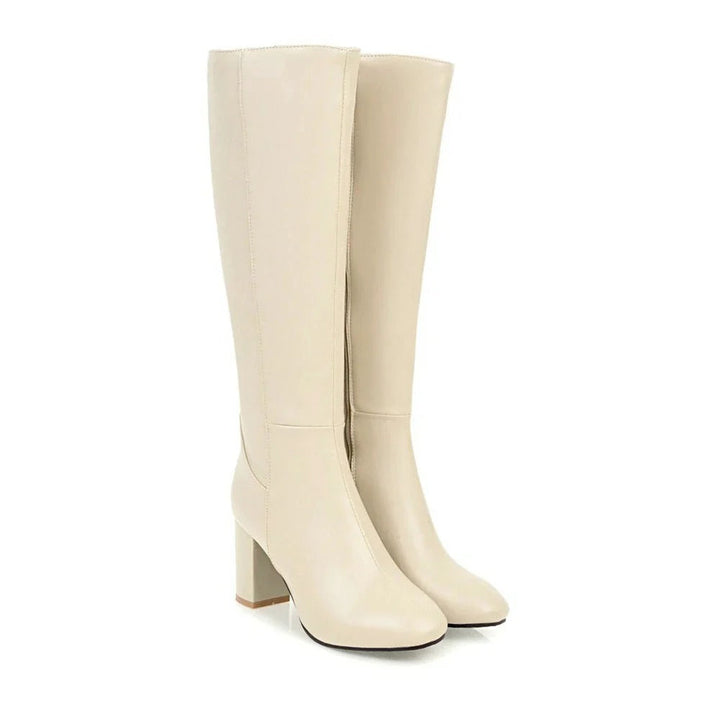 Levoire | Bottes À Talons Pour Femmes À Hauteur De Genou Avec Fermeture Éclair Beige