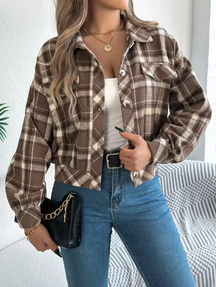 Levoire | Veste À Carreaux Courte Avec Boutons Braun