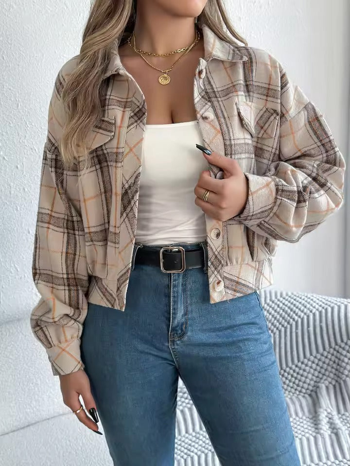 Levoire | Veste À Carreaux Courte Avec Boutons Beige