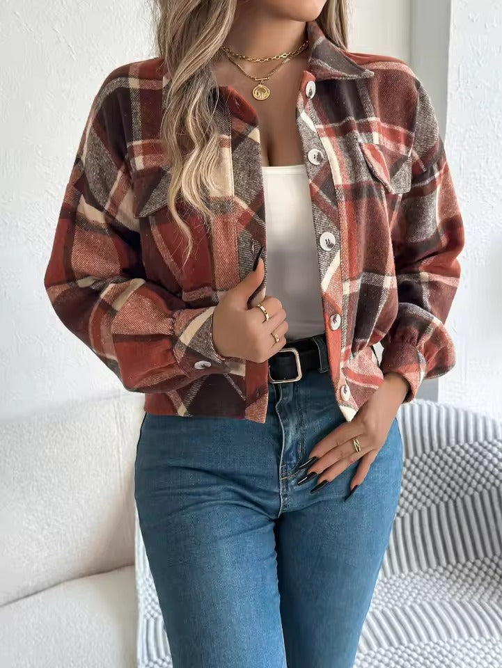 Levoire | Veste À Carreaux Courte Avec Boutons Orange