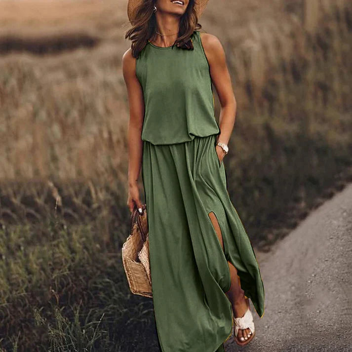 Levoire | Robe Maxi Blanche Décontractée Vert foncé
