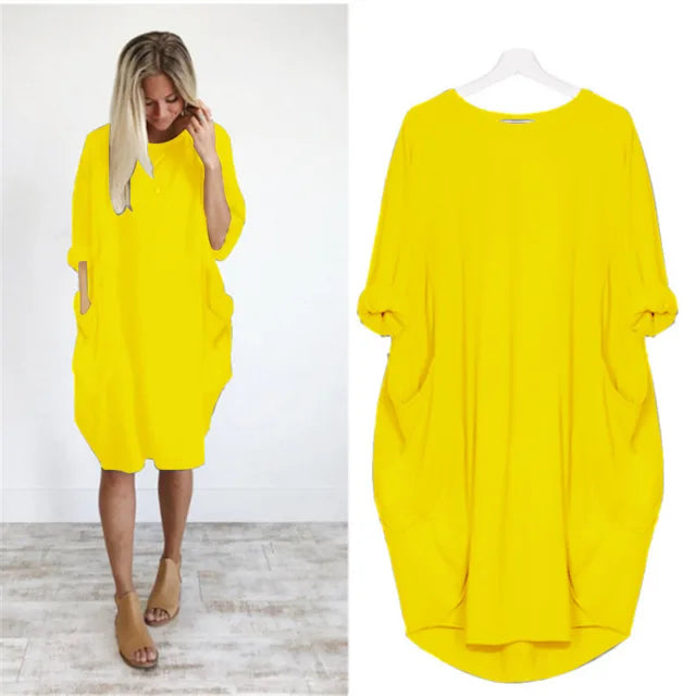 Levoire | Robe T-Shirt Unie Décontractée Jaune