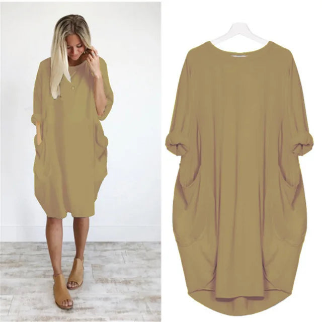Levoire | Robe T-Shirt Unie Décontractée Kaki