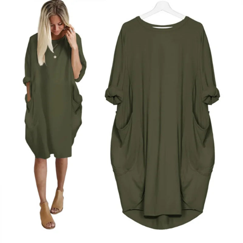 Levoire | Robe T-Shirt Unie Décontractée Vert olive