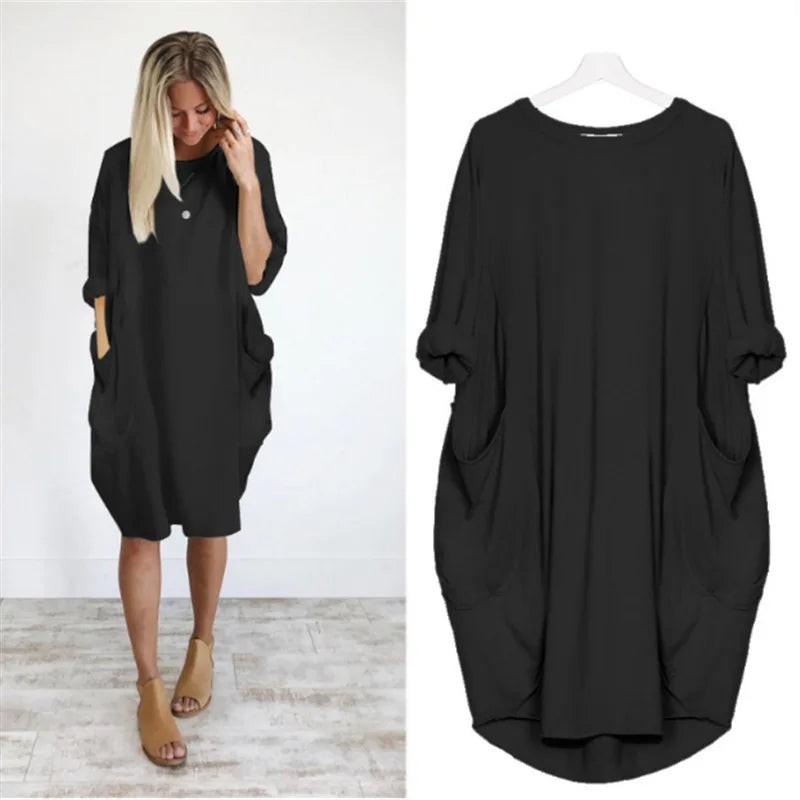 Levoire | Robe T-Shirt Unie Décontractée Noir