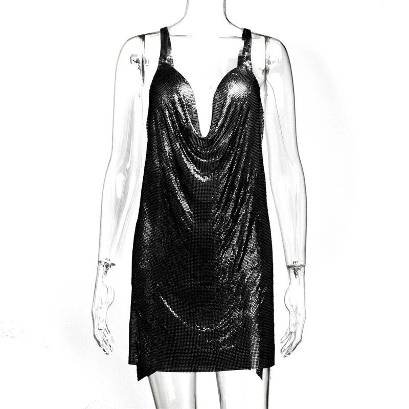 Levoire | Chaîne Métallique Halterneck Mini Robe Sans Métal Noir Une taille
