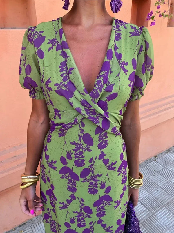 Levoire | Robe Midi Avec Imprimé Floral Et Décolleté En V