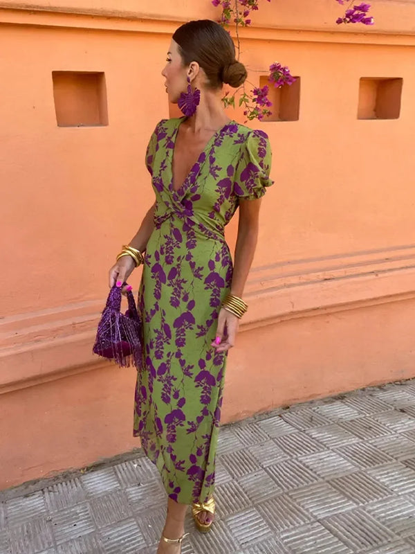 Levoire | Robe Midi Avec Imprimé Floral Et Décolleté En V