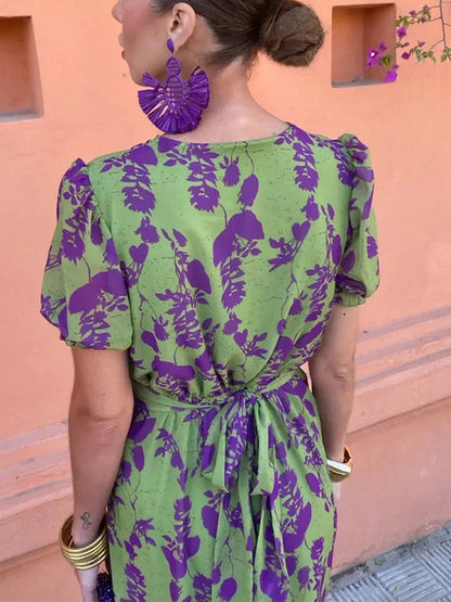 Levoire | Robe Midi Avec Imprimé Floral Et Décolleté En V