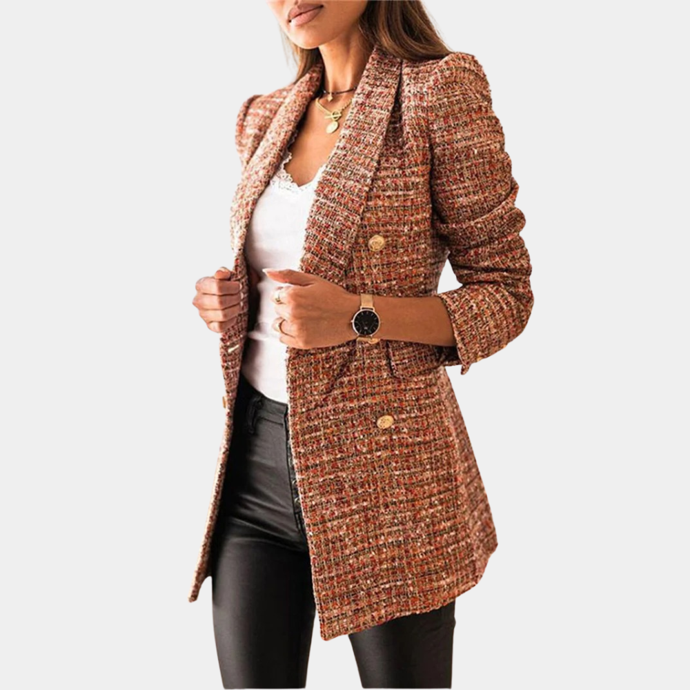 Levoire | Blazer En Tweed Élégant Avec Double Rangée De Boutons Pour Femmes Braun
