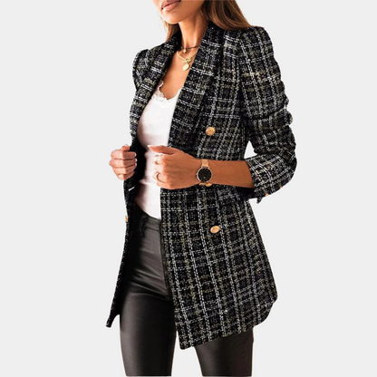 Levoire | Blazer En Tweed Élégant Avec Double Rangée De Boutons Pour Femmes Noir