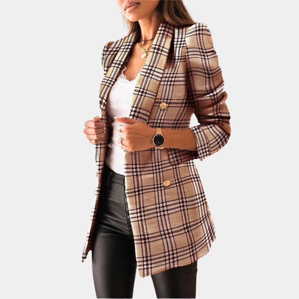 Levoire | Blazer En Tweed Élégant Avec Double Rangée De Boutons Pour Femmes Khaki