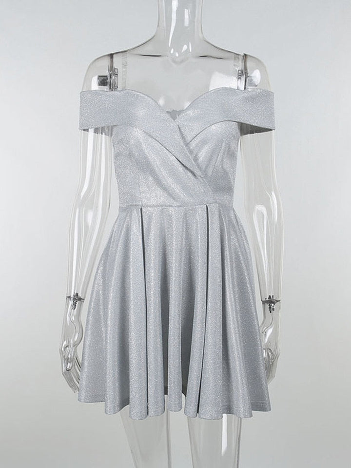 Levoire | Robe Mini Plissée Épaule Dénudée Brillante