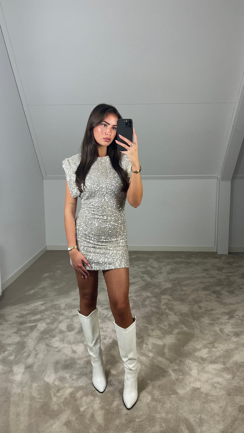 Levoire | Épaule Rembourré Brillant Mini Robe Zilber
