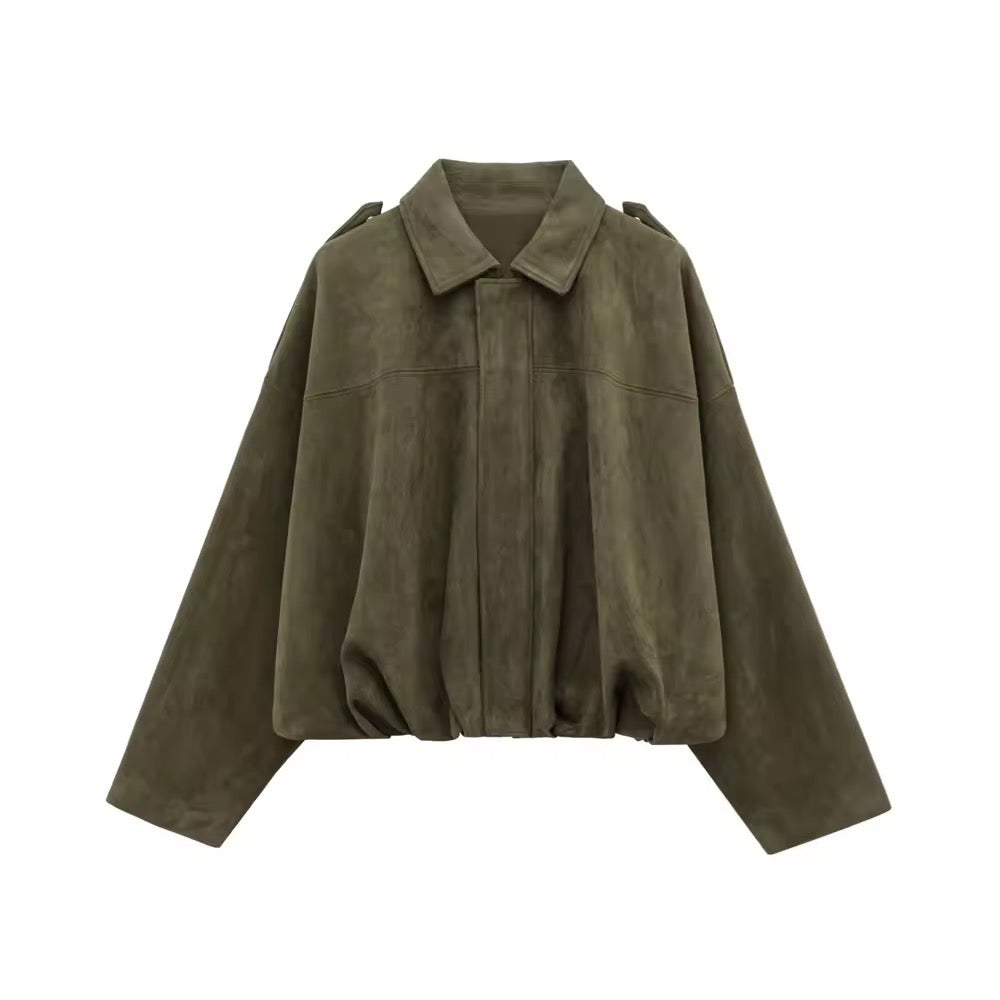 Levoire | Grande Taille Veste Bomber En Daim Khaki