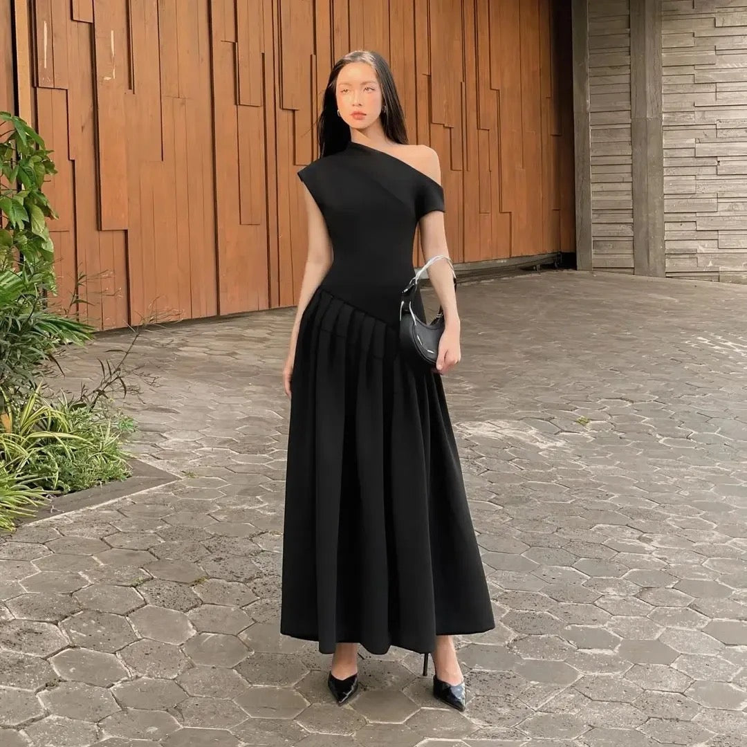Levoire | Robe Maxi Noire Élégante À Une Épaule