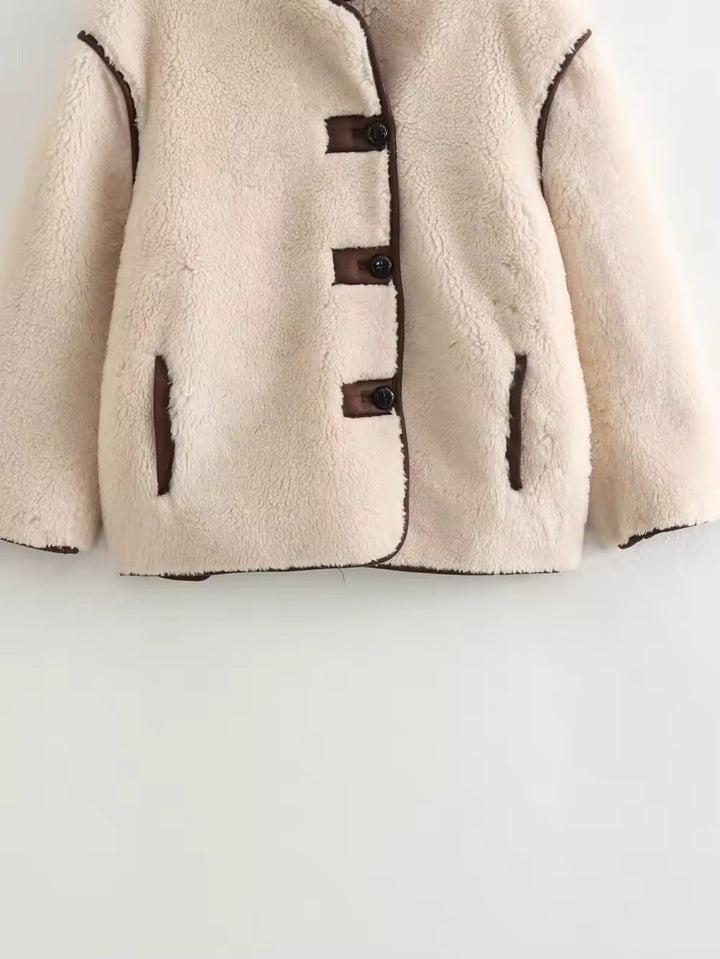 Levoire | Veste Teddy Élégante Avec Détails Contrastés Beige/Marron