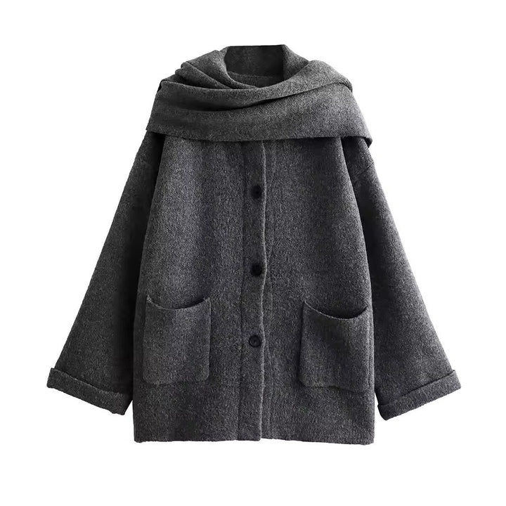 Levoire | Manteau Grande Taille Élégant Avec Écharpe Gris