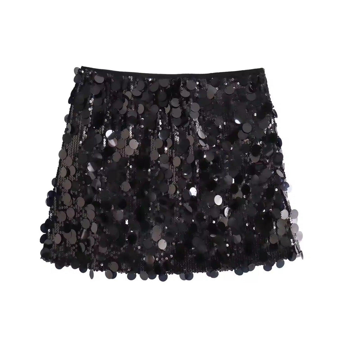 Levoire | Jupe Mini En Sequins Argentés Noir