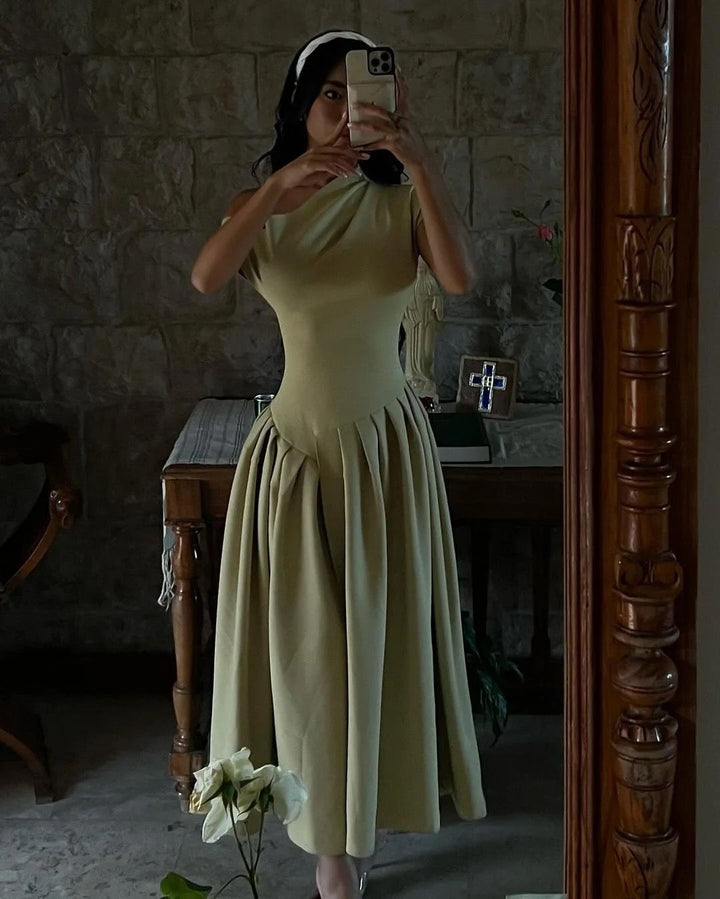 Levoire | Robe Maxi Noire Élégante À Une Épaule Vert olive
