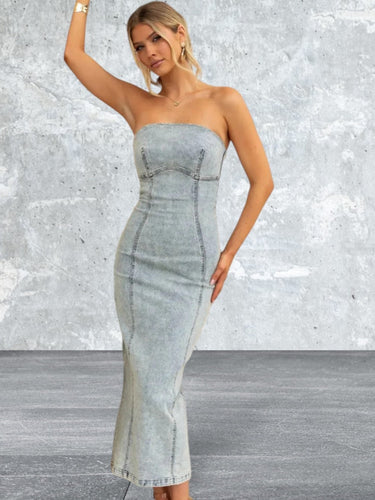 Levoire | Robe En Jean Tube À Fente Pour Femmes