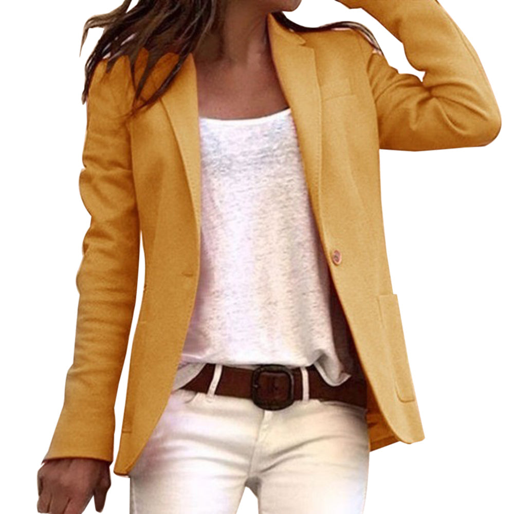 Levoire | Blazer Mi-Long Décontracté Pour Femmes Jaune