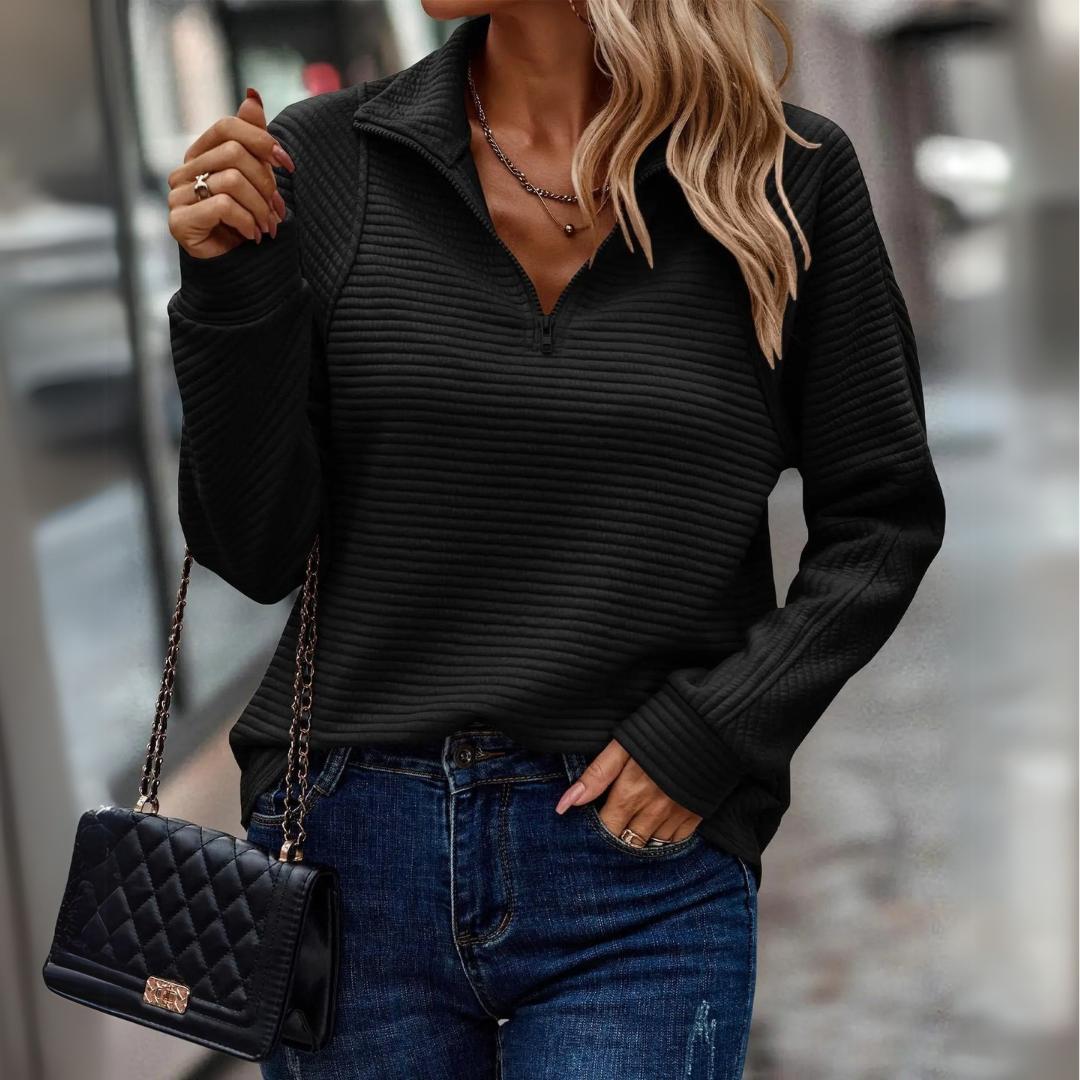 Levoire | T-Shirt Mi-Long À Zip Avec Bord-Côte Noir (Presque épuisé)