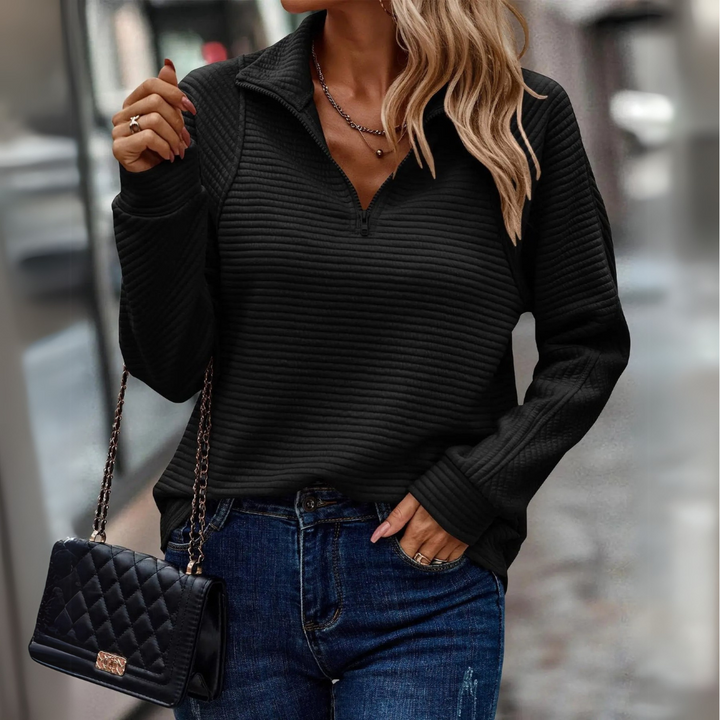 Levoire | T-Shirt Mi-Long À Zip Avec Bord-Côte Noir (Presque épuisé)