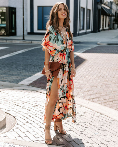 Levoire | Robe À Fleurs Avec Décolleté En V Et Fente