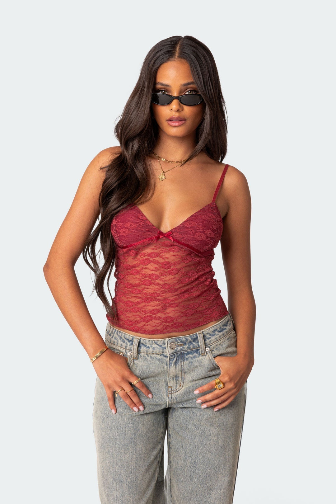 Levoire | Chemise Transparente Avec Dentelle Rot