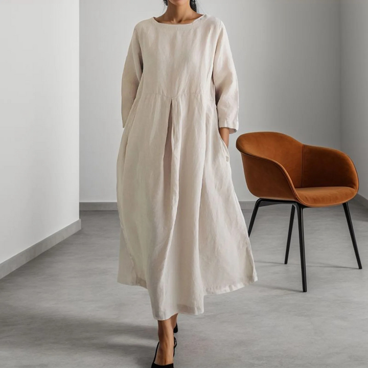 Levoire | Robe En Lin Simple Avec Encolure Ronde Blanc