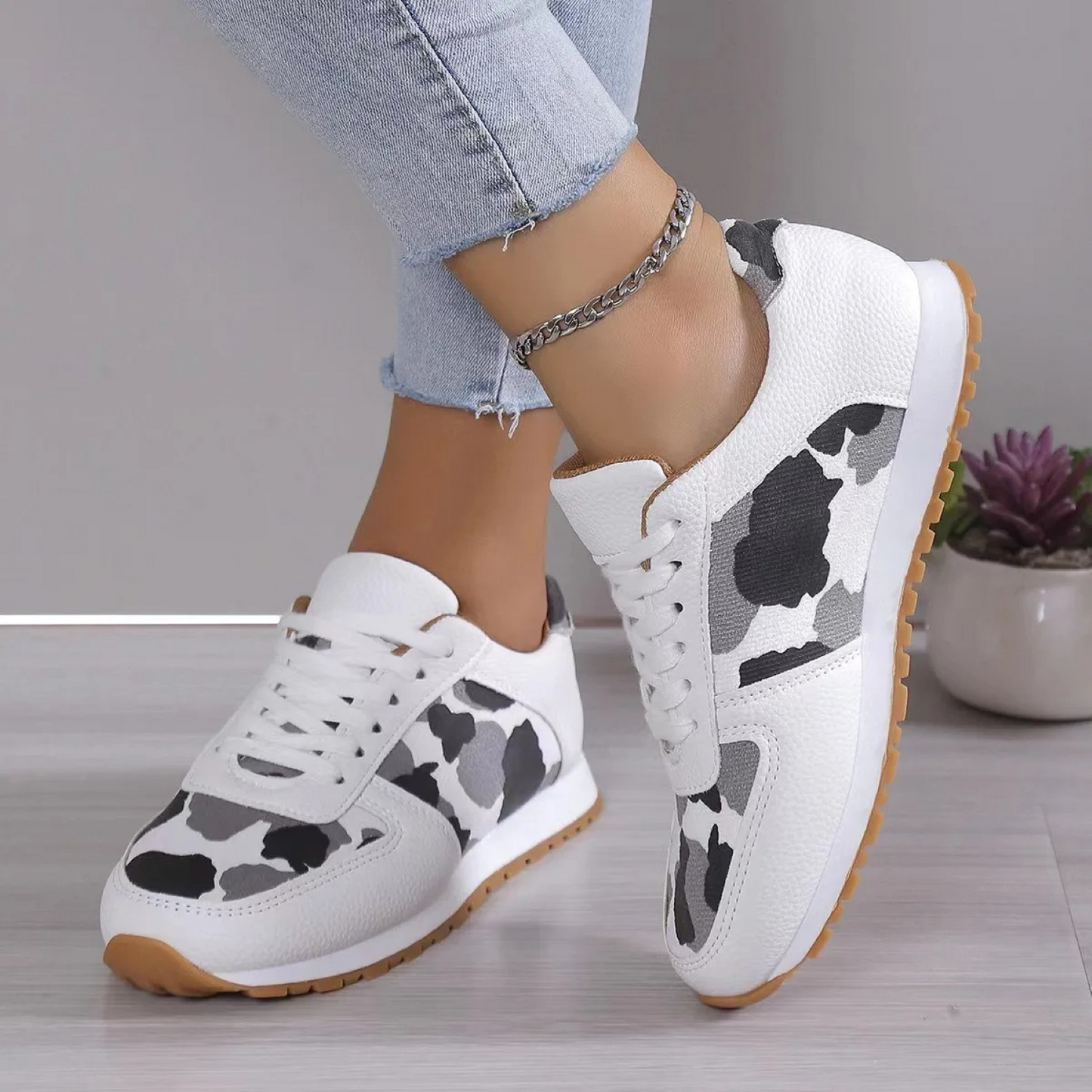 Levoire | Chaussures Plates Simples Pour Femmes Avec Motif Léopard Blanc