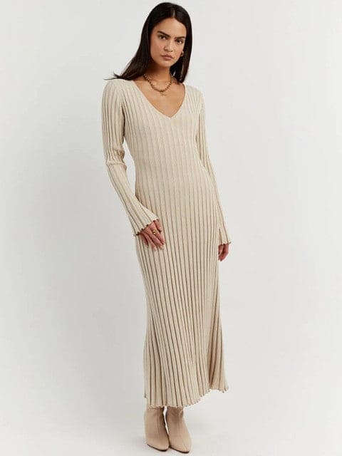 Levoire | Robe Midi En Tricot Élégante Beige