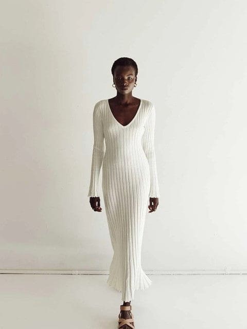 Levoire | Robe Midi En Tricot Élégante Blanc