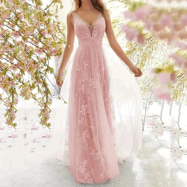 Levoire | Robe En Filet Sensuelle À Encolure En V Rosa