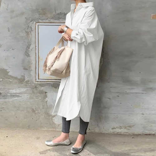 Levoire | Robe Blouse Longue Unie Avec Col