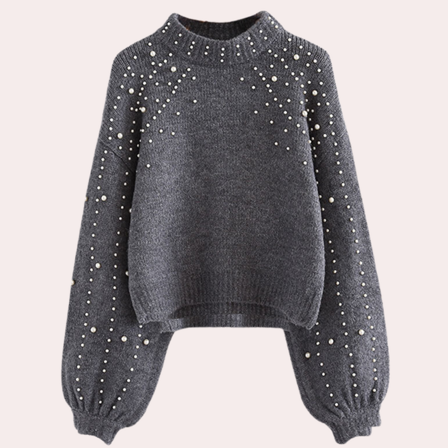 Levoire | Pull-Femme-Élégant-Avec-Col-Rond-Et-Décoration-En-Perles Gris