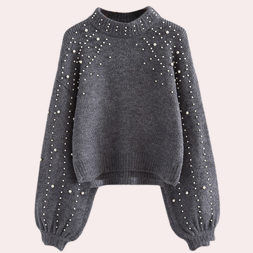 Levoire | Pull-Femme-Élégant-Avec-Col-Rond-Et-Décoration-En-Perles