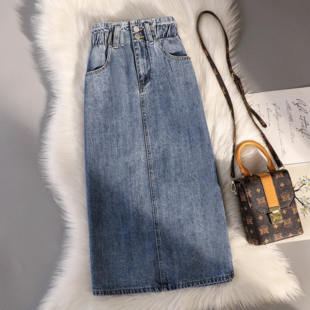Levoire | Ceinture Élastique Bleu Noir Jupe En Jean Longue Bleu clair